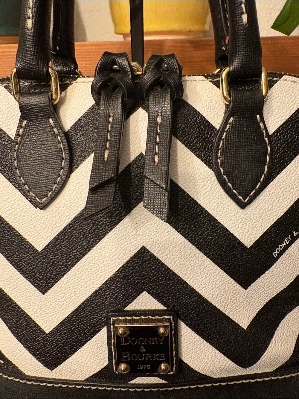 Dooney & Bourke Mini Chevron Satchel Crossbody Black & White - Picture 2 of 7